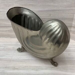 VTG Shell Motif Bottle Holder Planter Nautilus Footed Decorative India Coastal